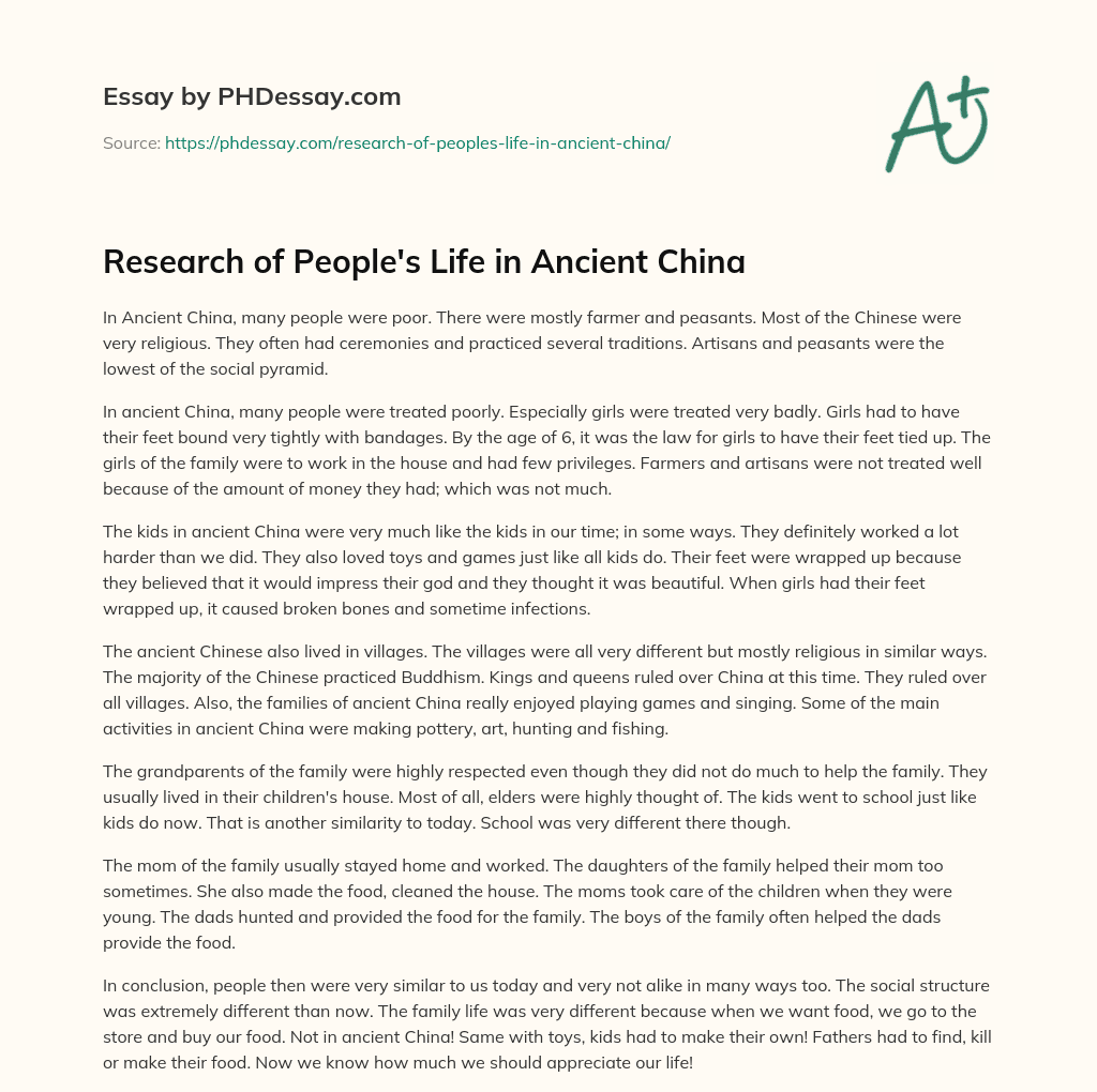 Research of People’s Life in Ancient China essay