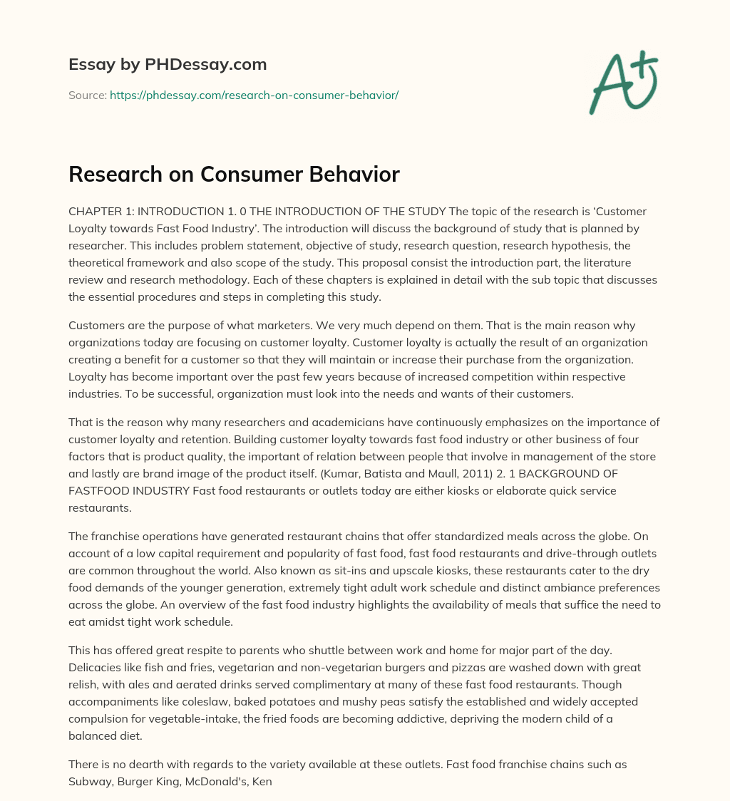 Research on Consumer Behavior essay