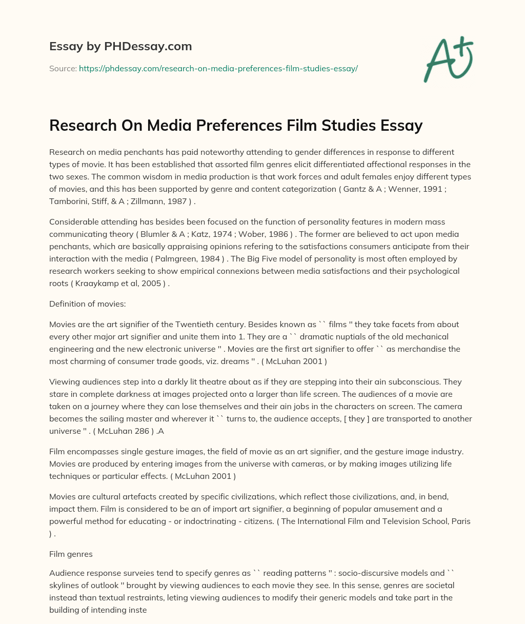 Research On Media Preferences Film Studies Essay essay