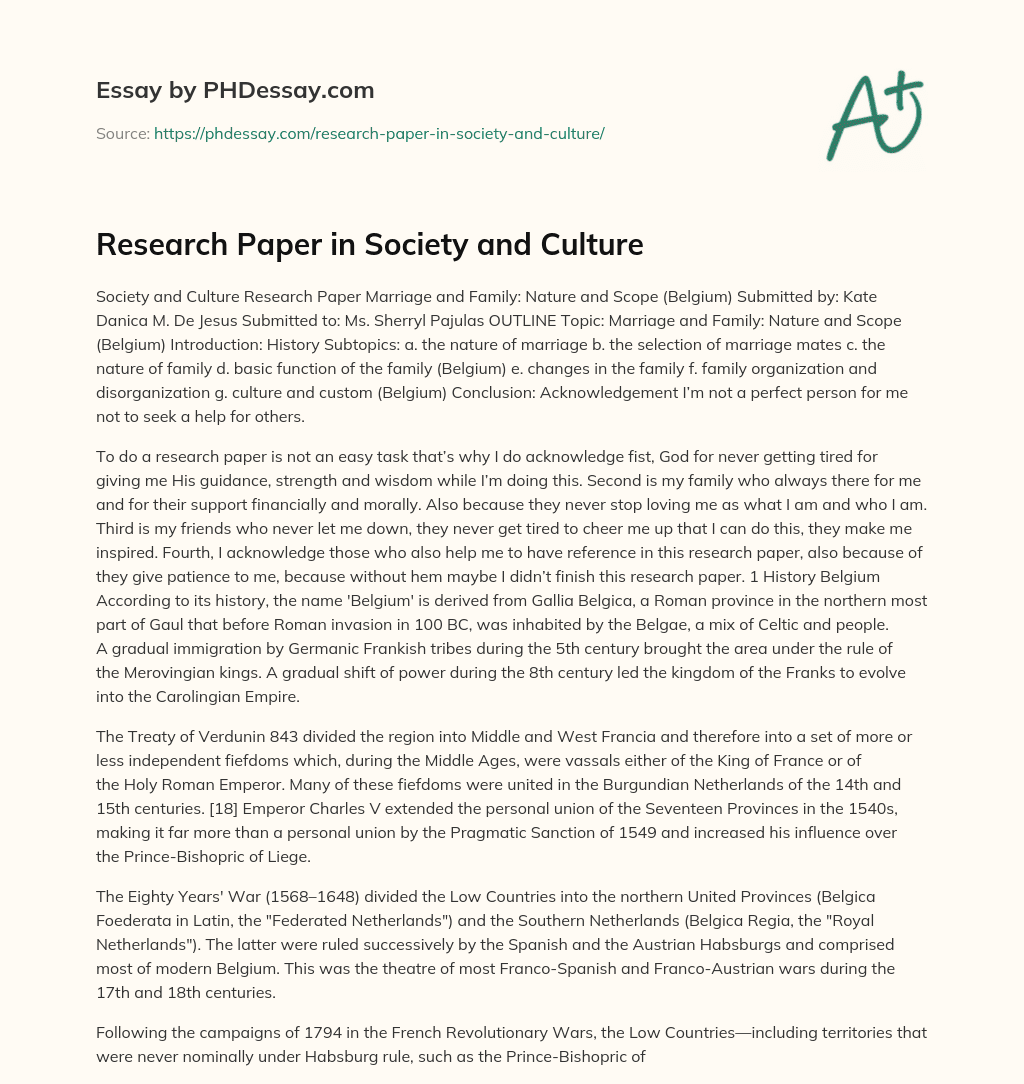 Research Paper in Society and Culture essay
