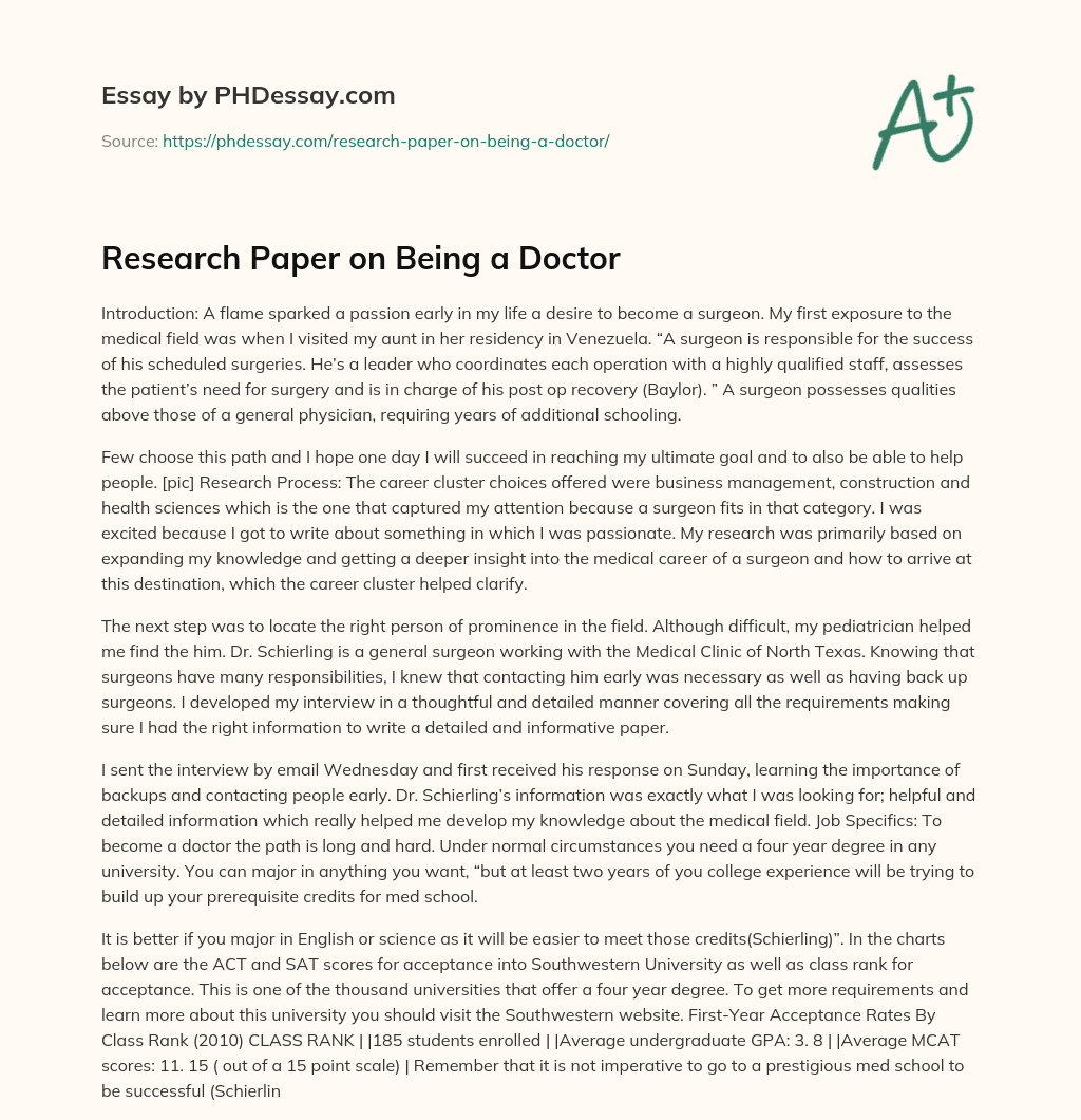 essay on being a doctor