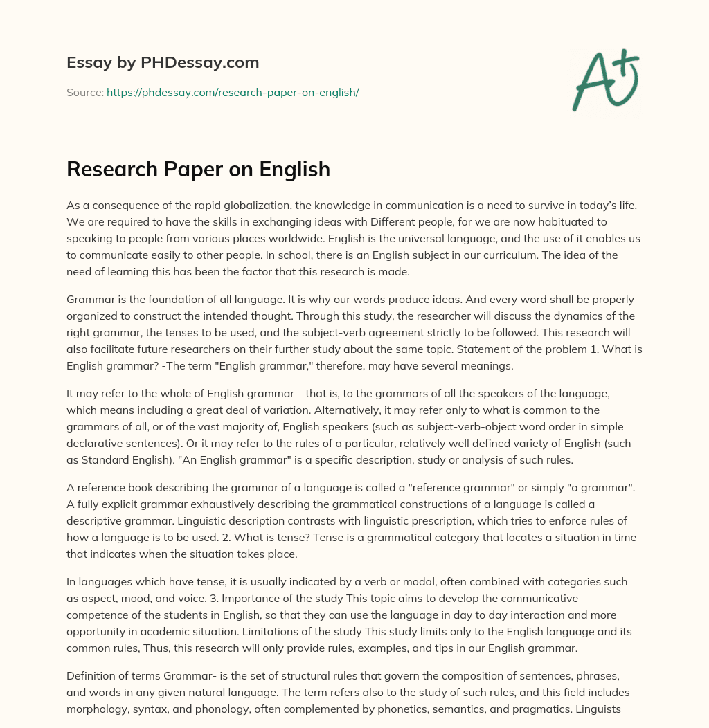 Research Paper on English essay