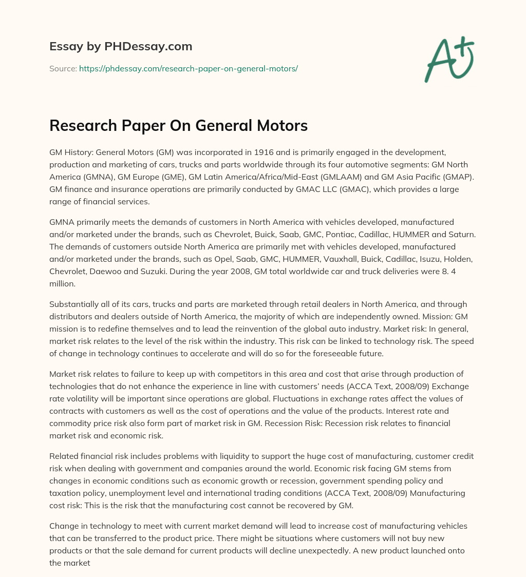 Research Paper On General Motors essay