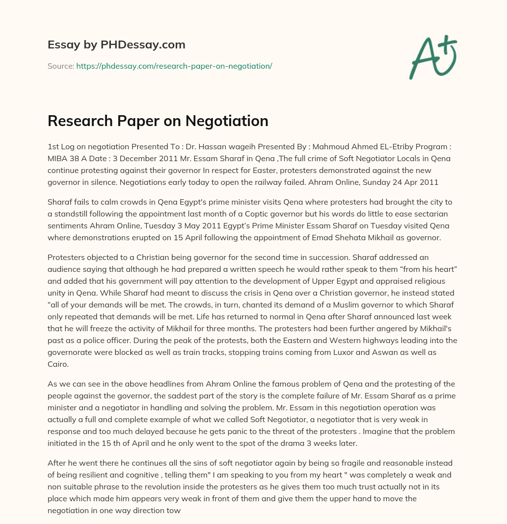Research Paper on Negotiation essay