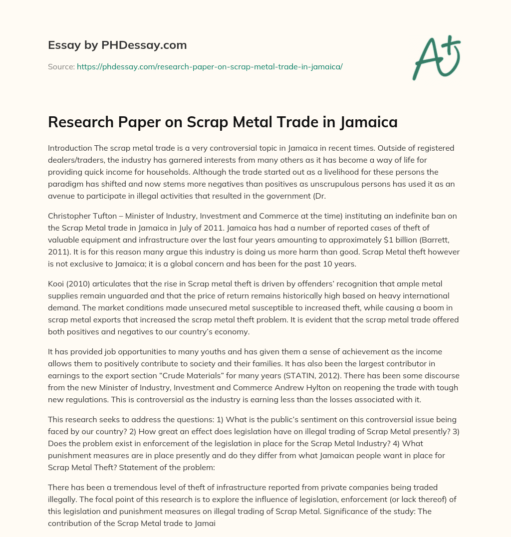 Research Paper on Scrap Metal Trade in Jamaica essay