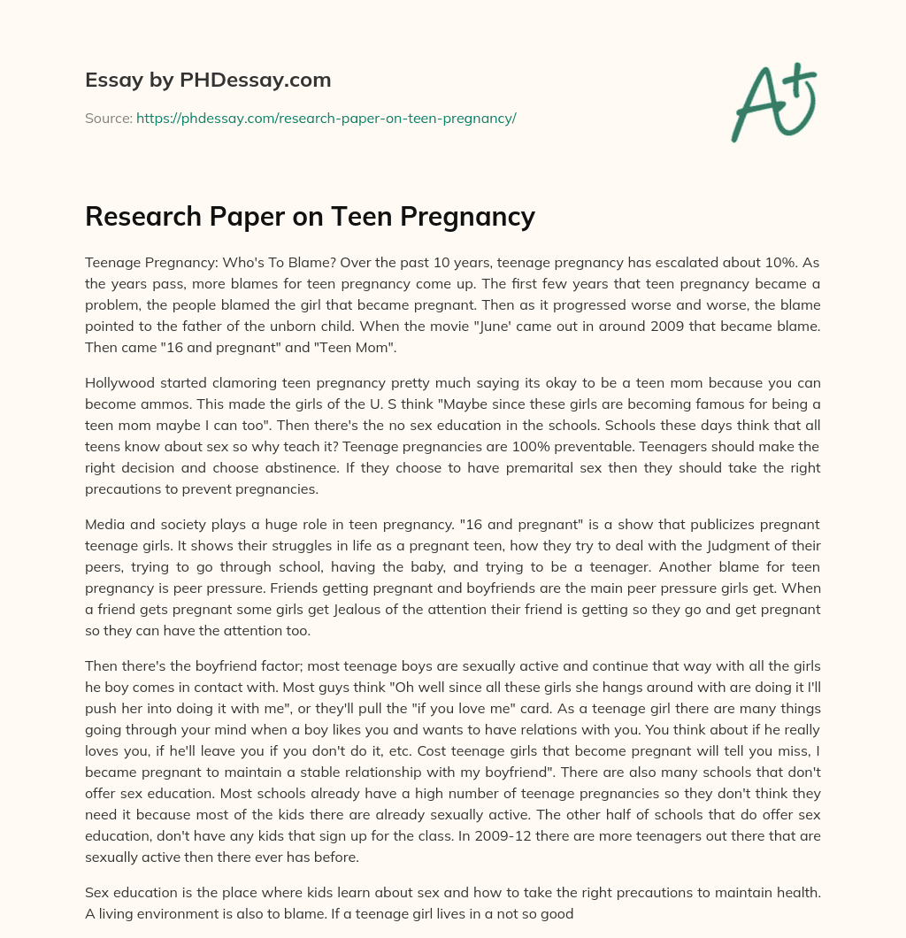 Research Paper on Teen Pregnancy essay