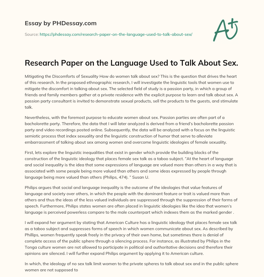 Research Paper on the Language Used to Talk About Sex. essay