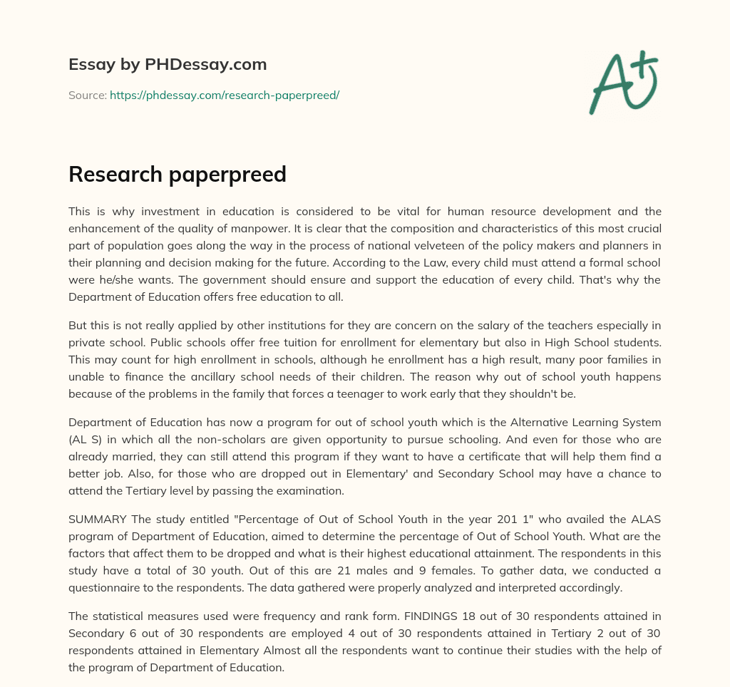 Research paperpreed essay