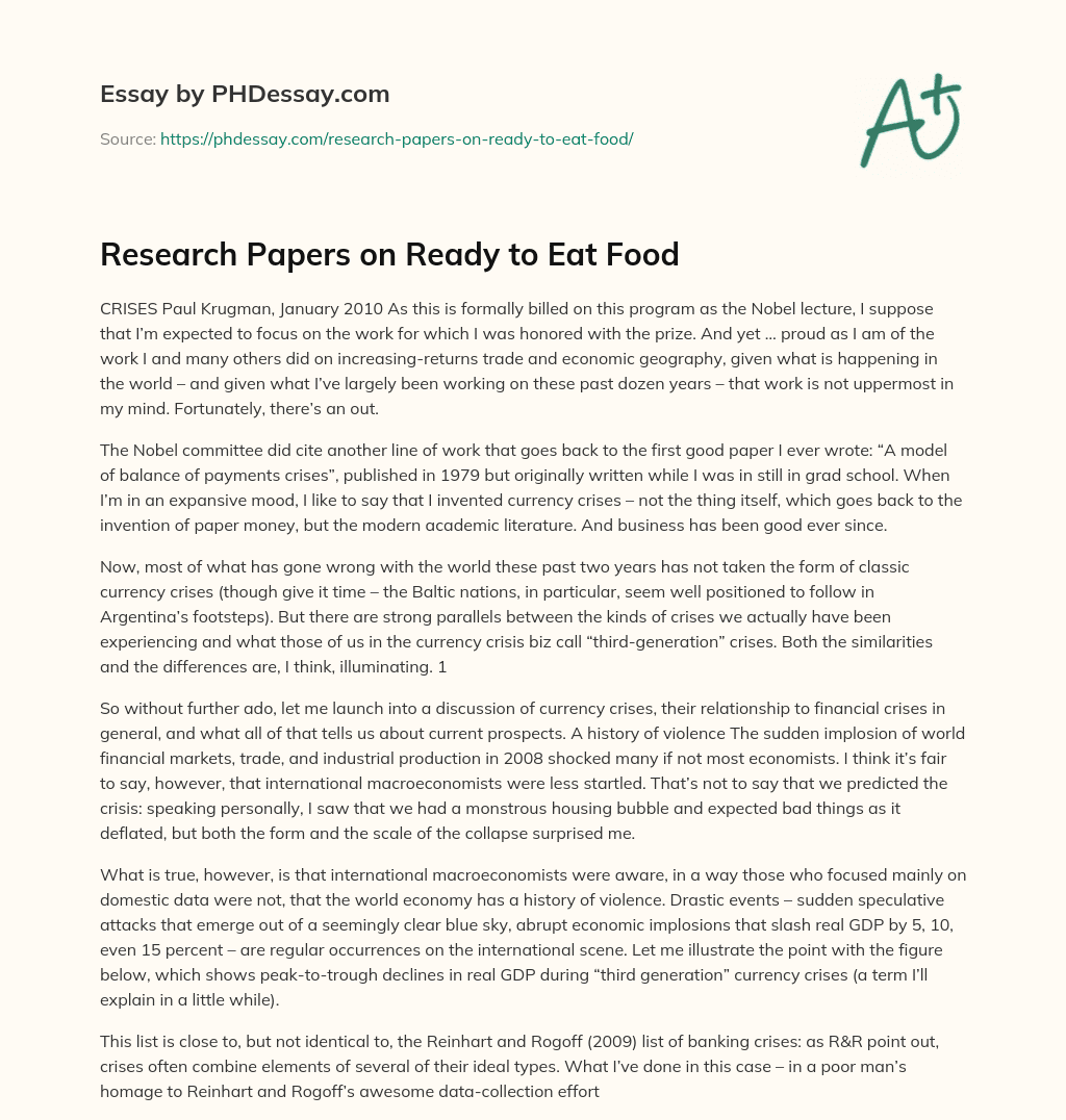 Research Papers on Ready to Eat Food essay