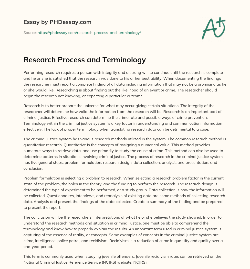 Research Process and Terminology essay