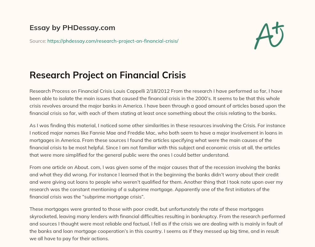 Research Project on Financial Crisis essay