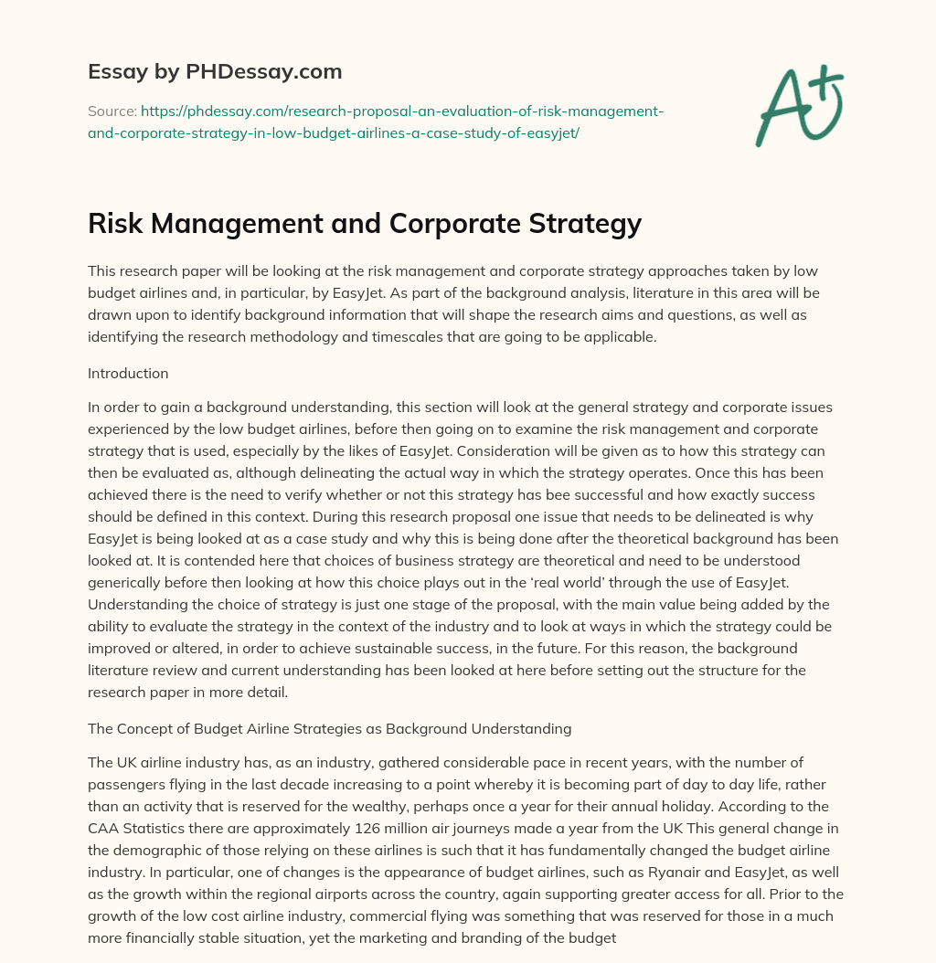 Risk Management and Corporate Strategy essay