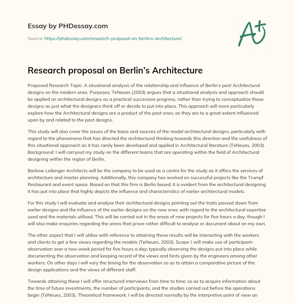 Research proposal on Berlin’s Architecture essay
