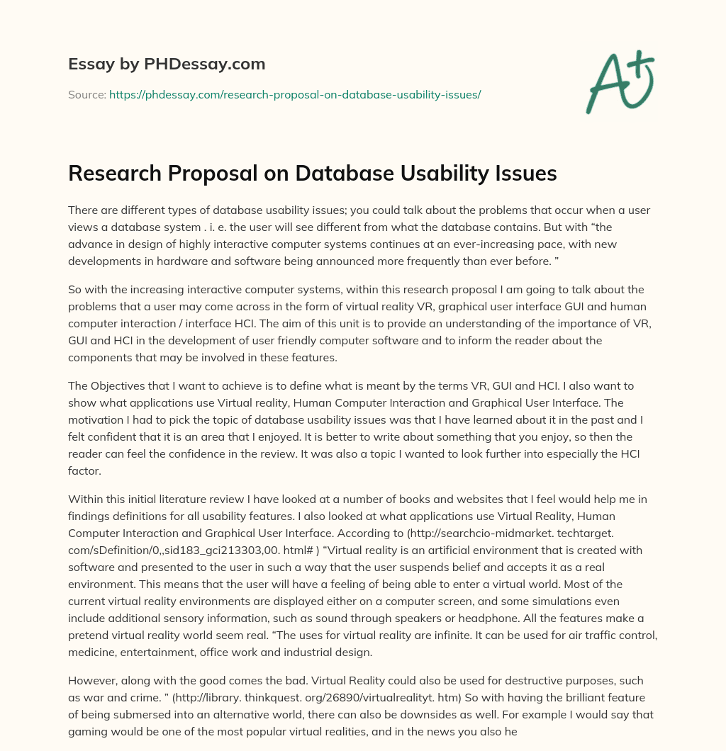 Research Proposal on Database Usability Issues essay