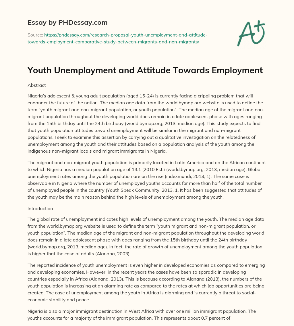 Youth Unemployment and Attitude Towards Employment essay
