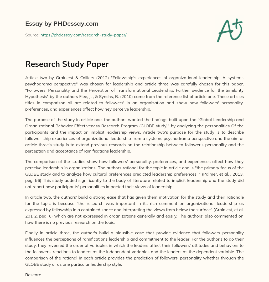 Research Study Paper essay