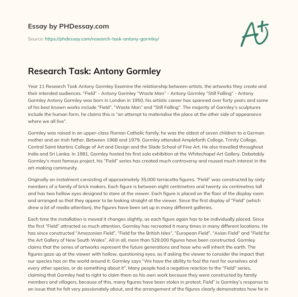 Research Task: Antony Gormley essay