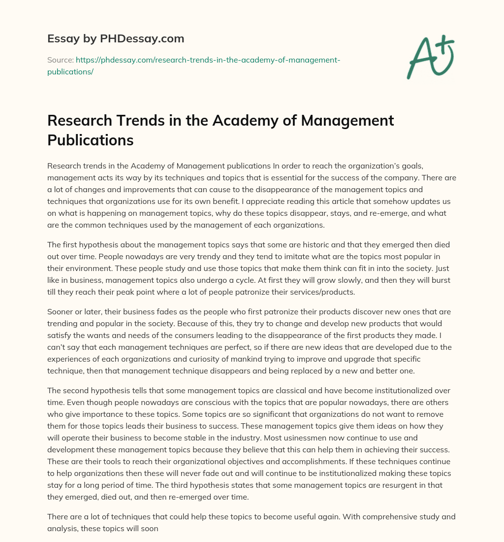 Research Trends in the Academy of Management Publications essay