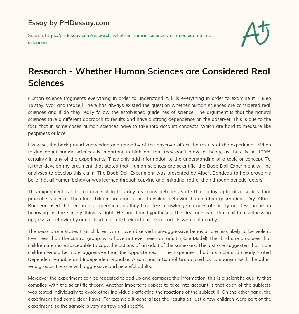 Research – Whether Human Sciences are Considered Real Sciences essay