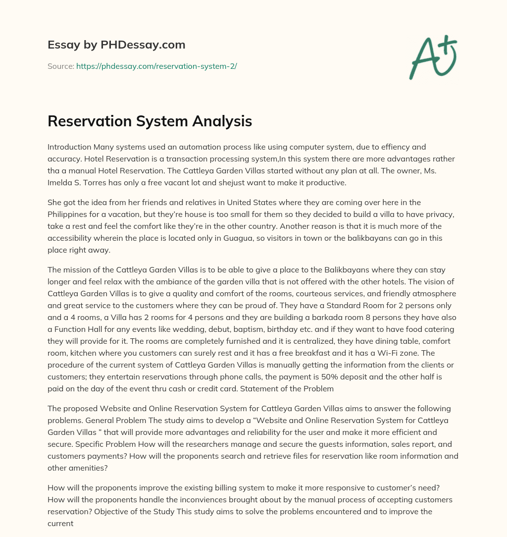 Reservation System Analysis essay
