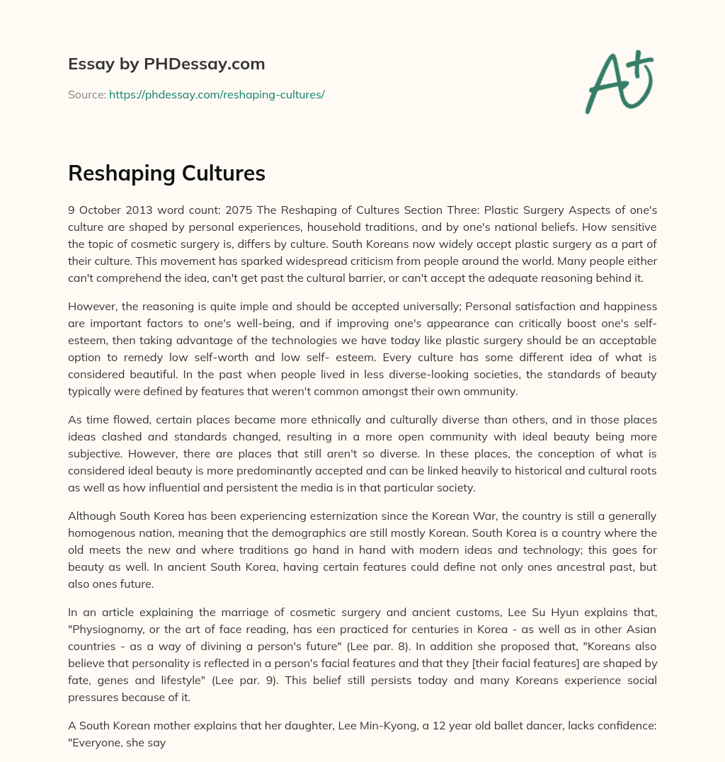 Reshaping Cultures essay