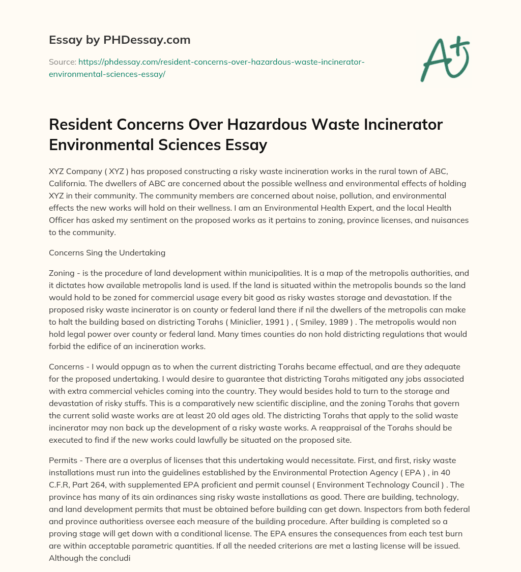 Resident Concerns Over Hazardous Waste Incinerator Environmental Sciences Essay essay