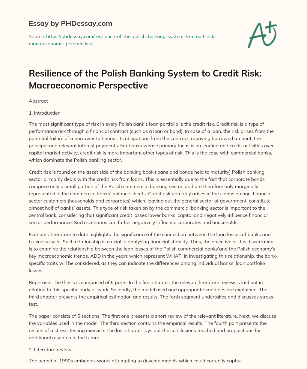 Resilience of the Polish Banking System to Credit Risk: Macroeconomic Perspective essay
