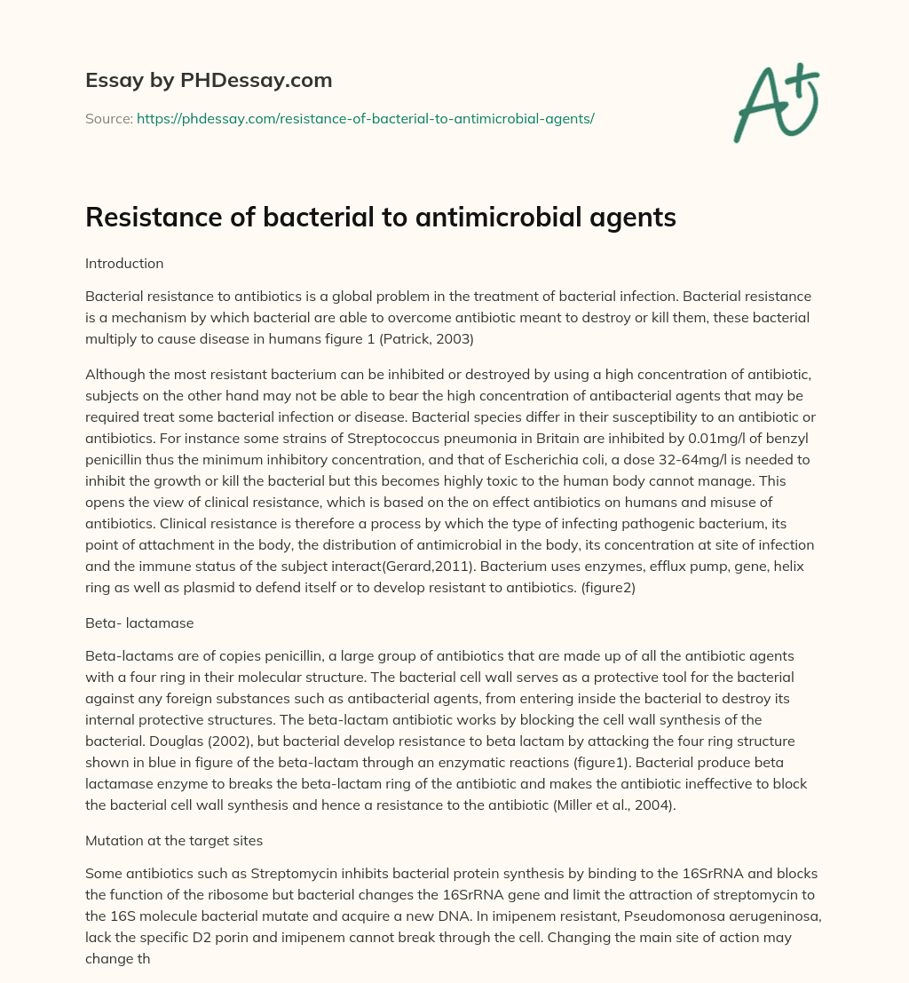 Resistance of bacterial to antimicrobial agents essay