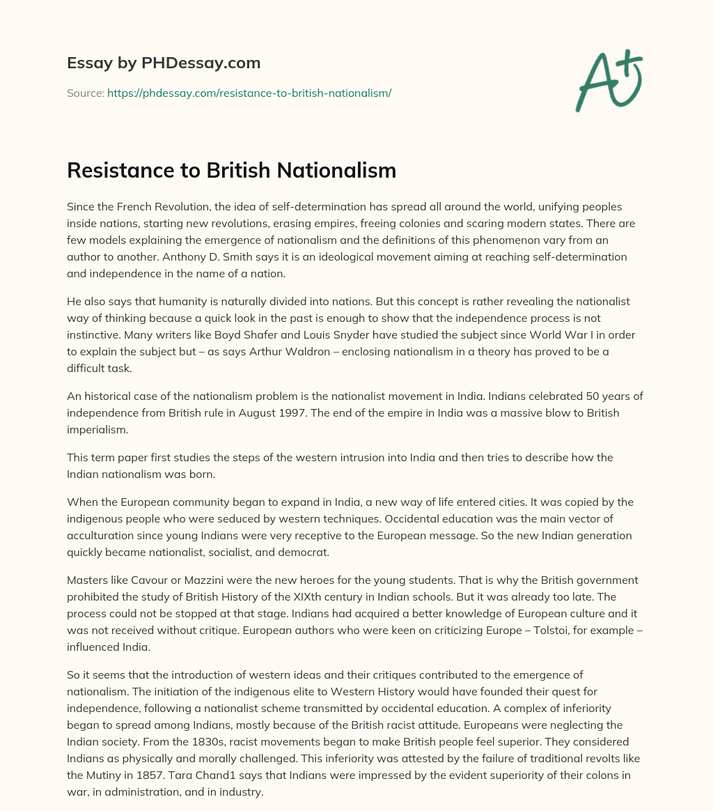 Resistance to British Nationalism essay