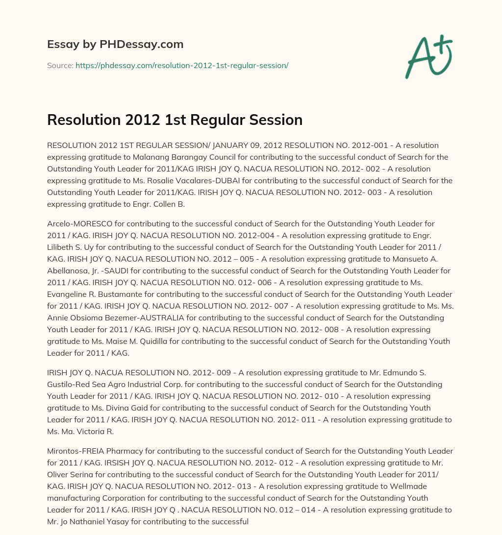 Resolution 2012 1st Regular Session essay