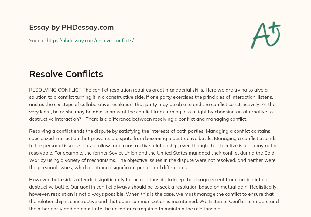 Resolve Conflicts essay