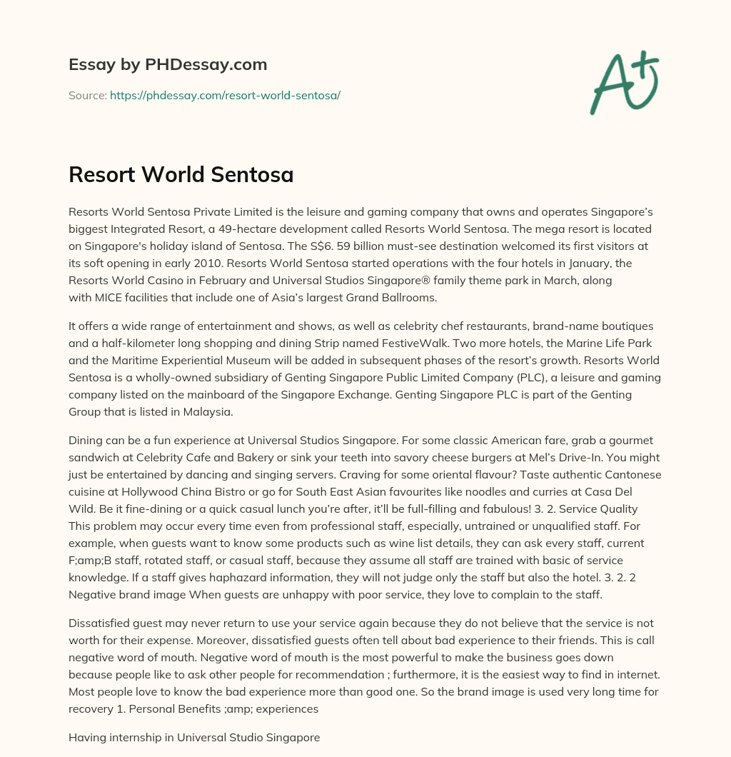 Resort World Sentosa essay