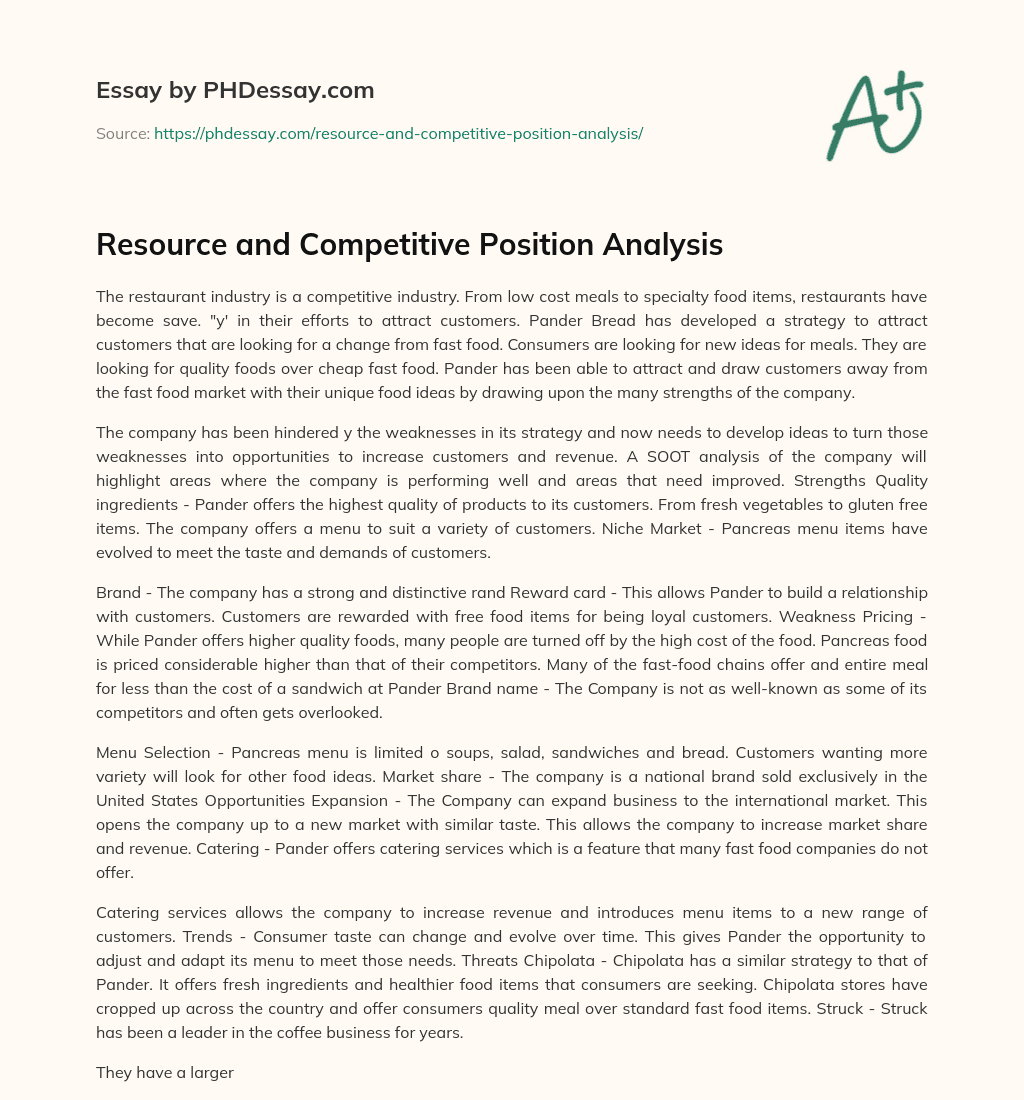 Resource and Competitive Position Analysis essay