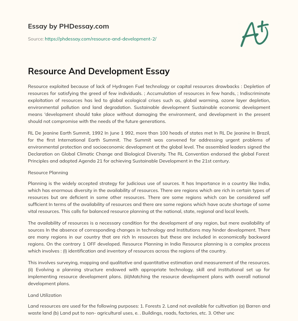 Resource And Development Essay essay