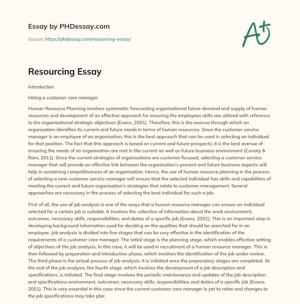 Resourcing Essay essay