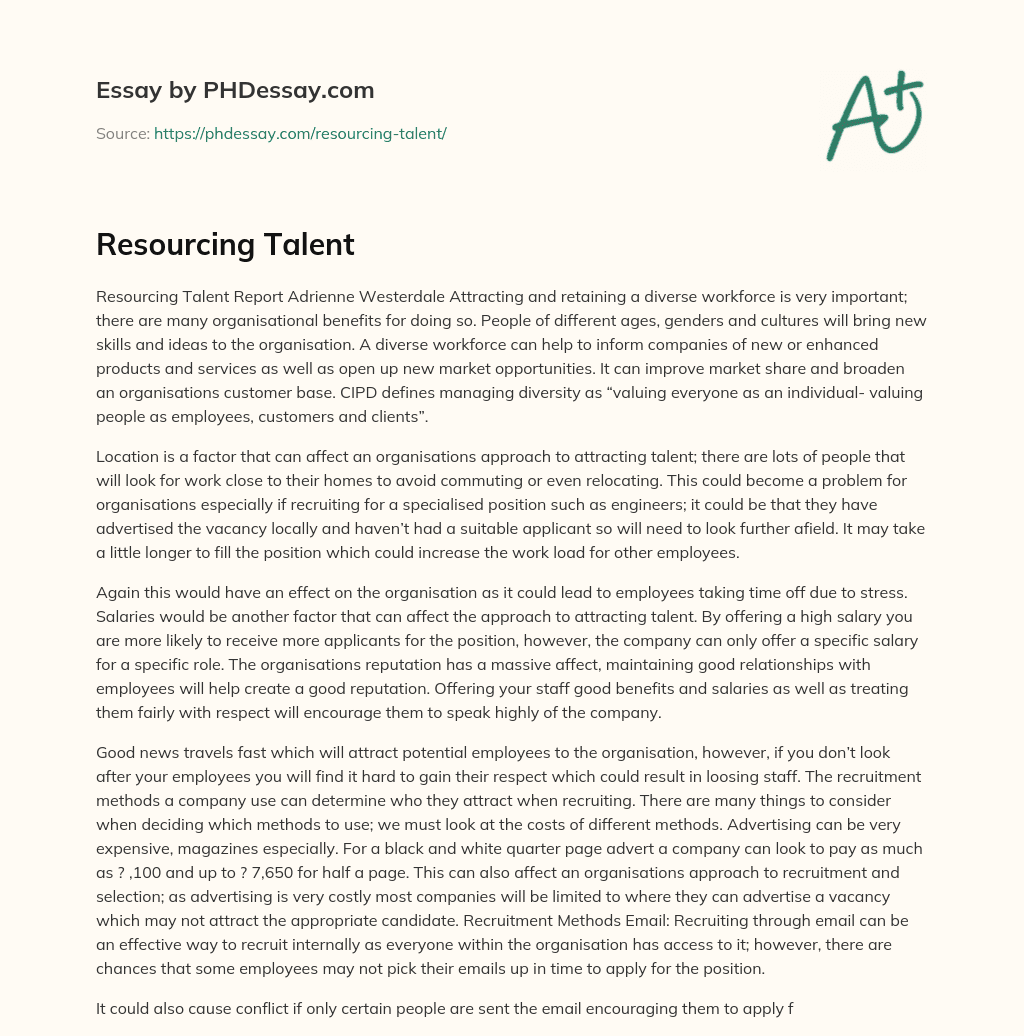 Resourcing Talent essay