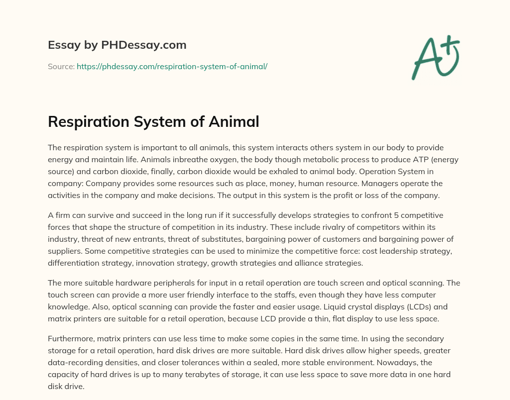 Respiration System of Animal essay