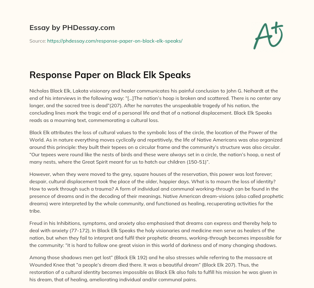 Response Paper on Black Elk Speaks essay