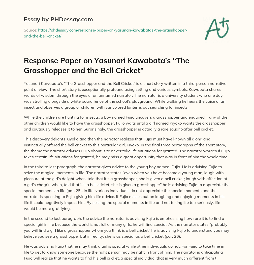 Response Paper on Yasunari Kawabata’s “The Grasshopper and the Bell Cricket” essay