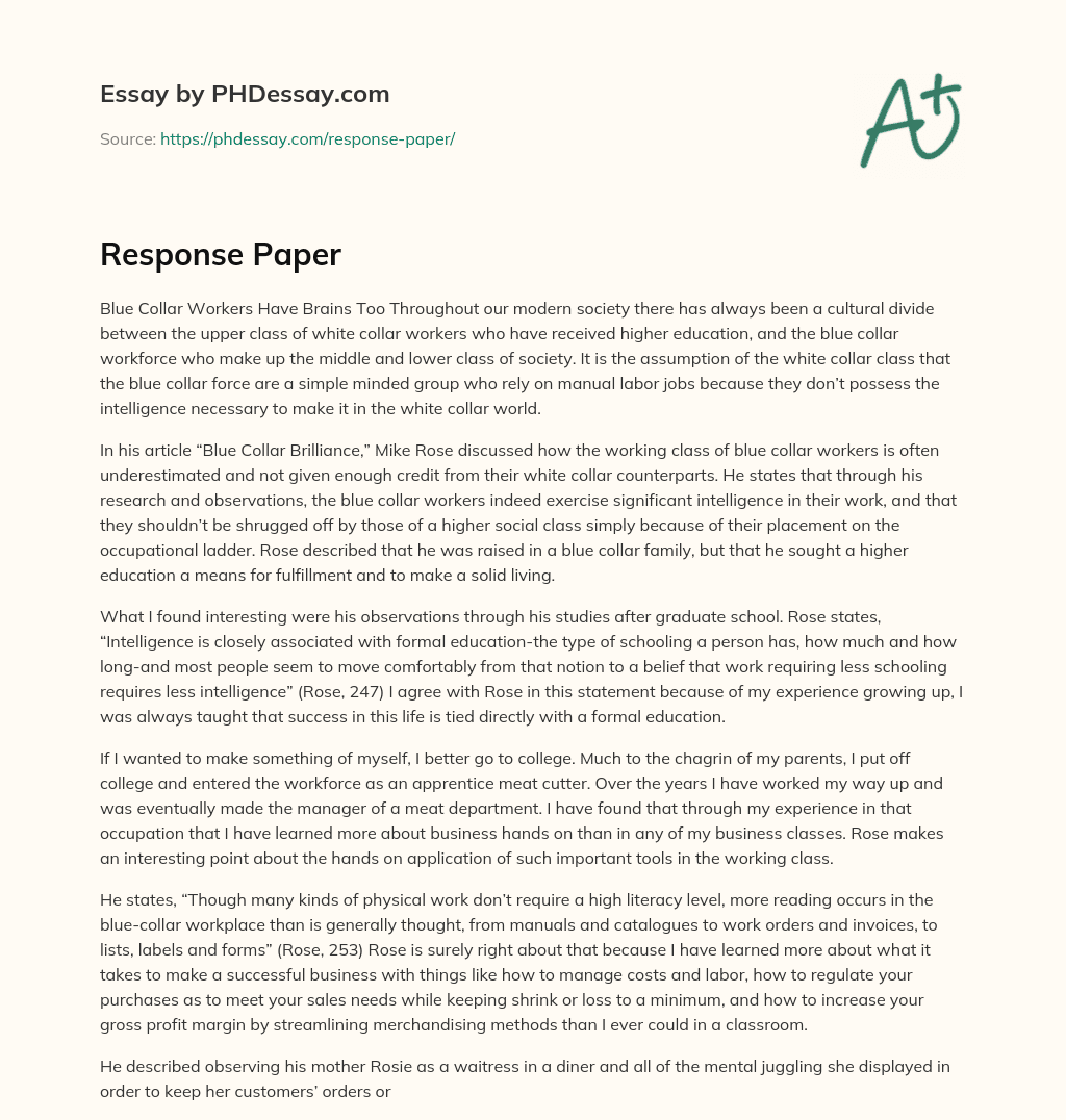 Response Paper essay