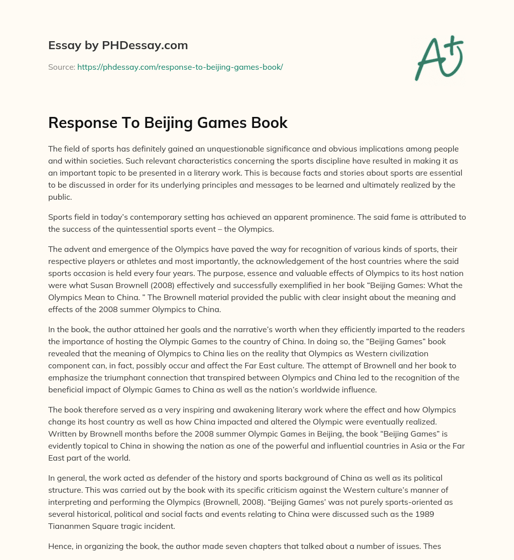 Response To Beijing Games Book essay