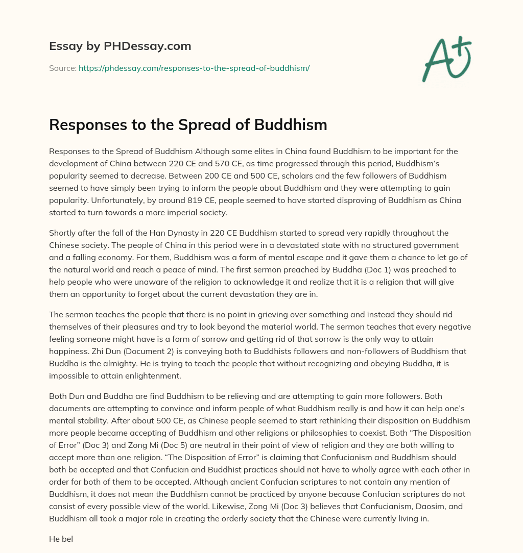 Responses to the Spread of Buddhism essay
