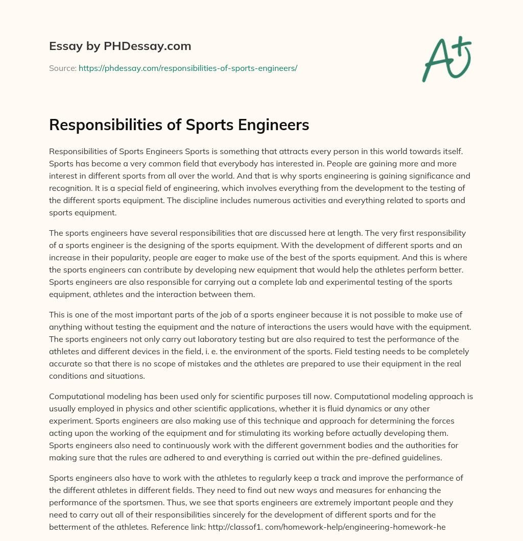 Responsibilities of Sports Engineers essay