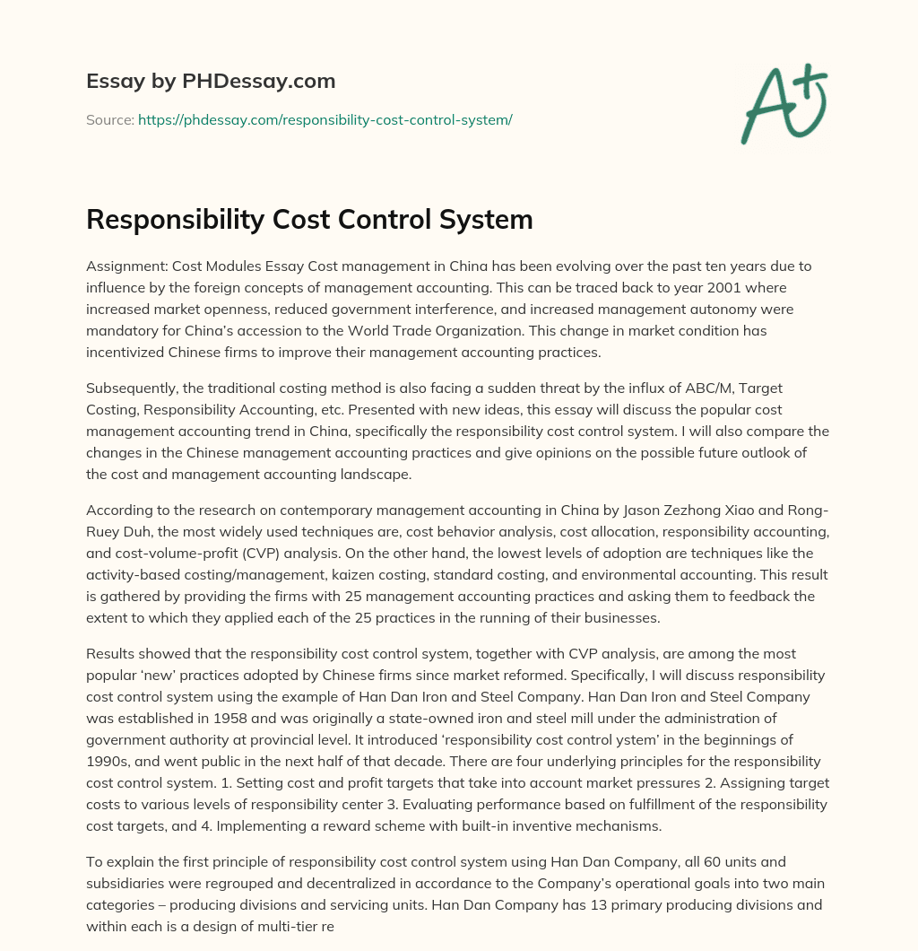 Responsibility Cost Control System essay