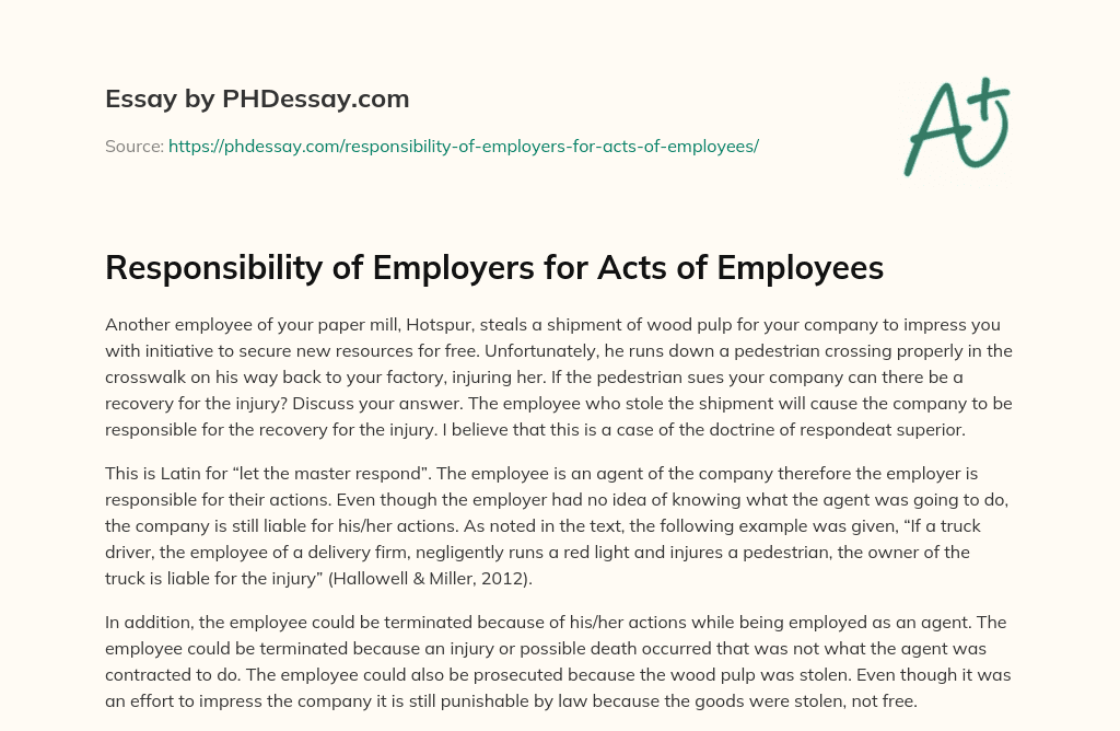 Responsibility of Employers for Acts of Employees essay