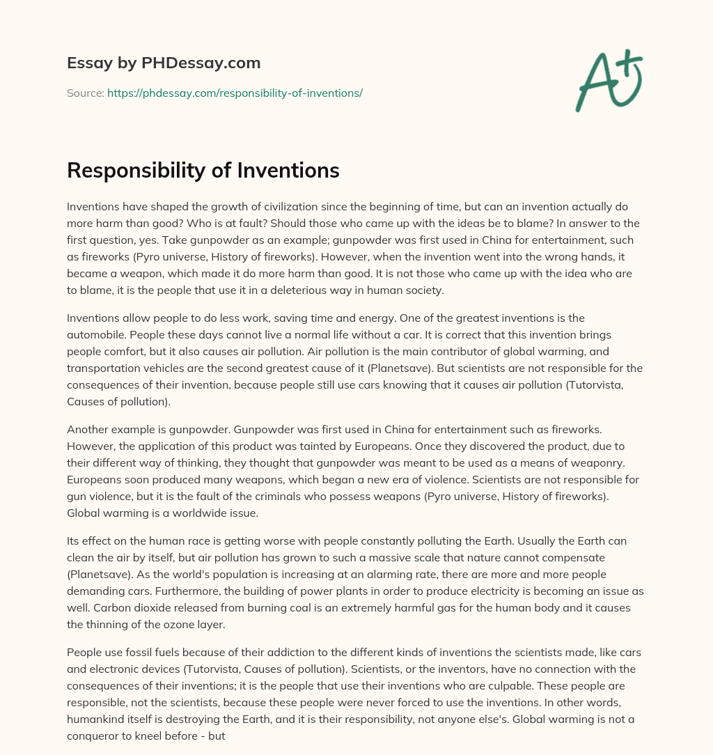 Responsibility of Inventions essay
