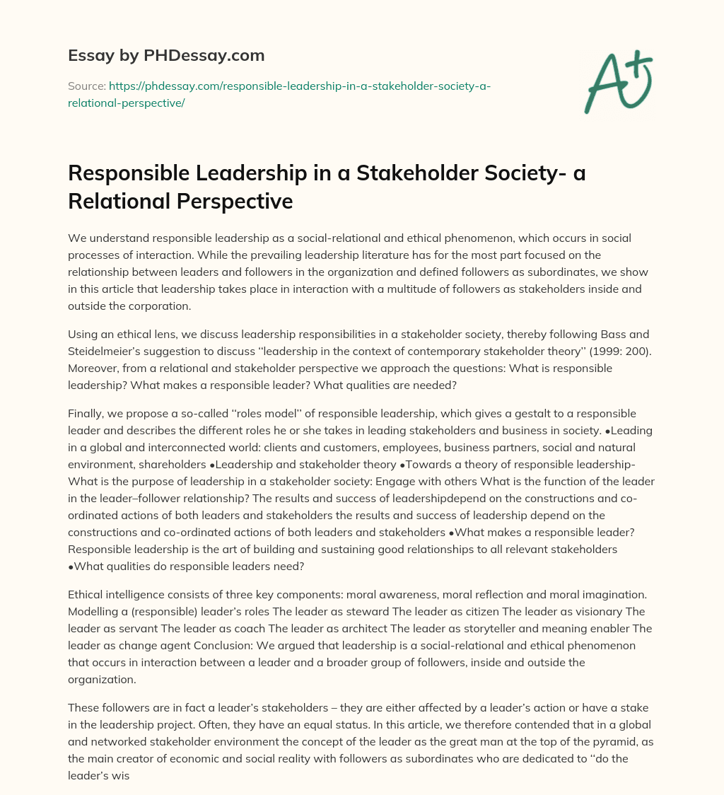 responsible leadership essay