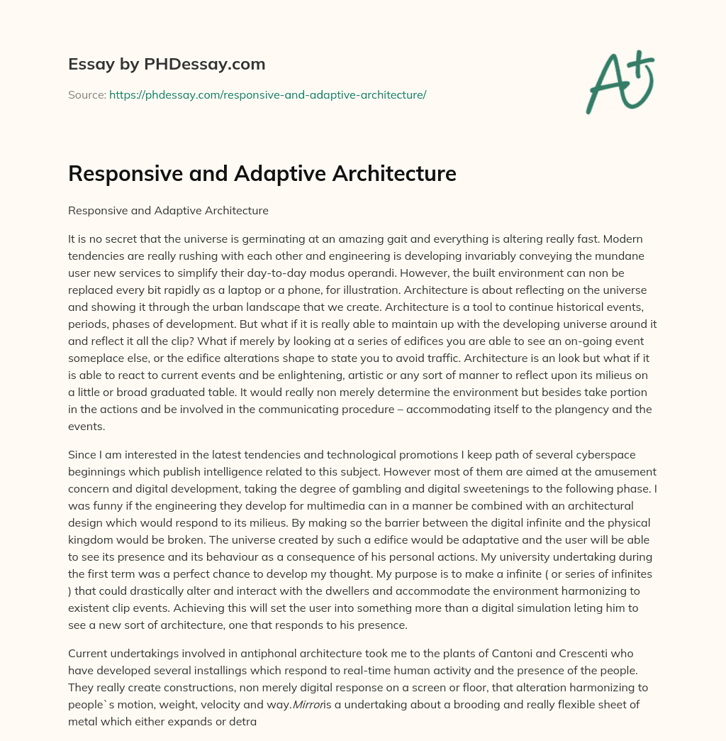Responsive and Adaptive Architecture essay