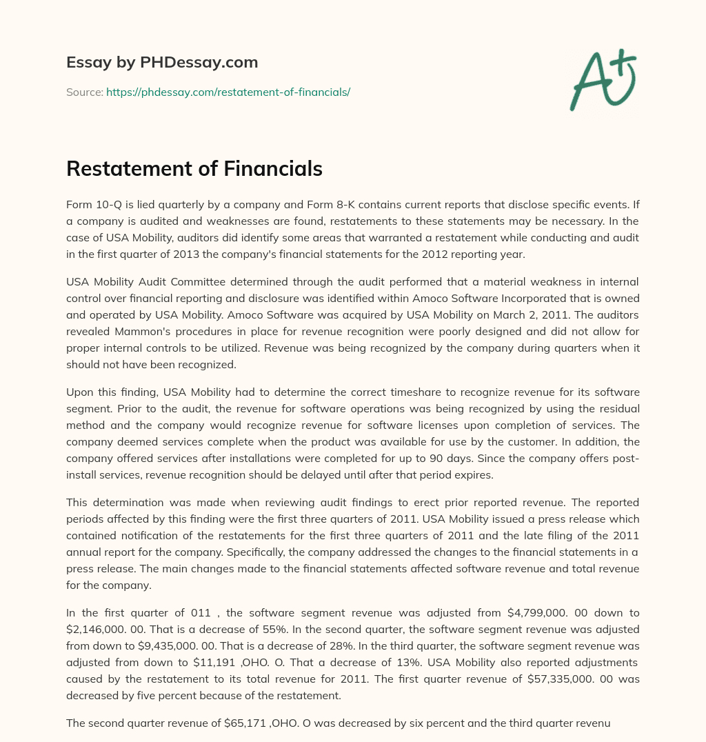 Restatement of Financials essay