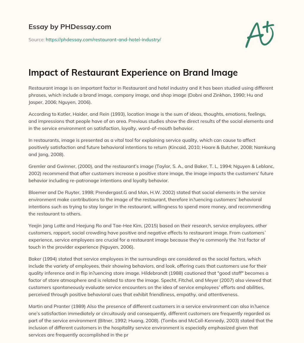 Impact of Restaurant Experience on Brand Image essay